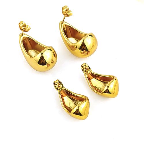 Stainless Steel Stud Earrings 304 Stainless Steel plated & for woman golden Sold By Pair