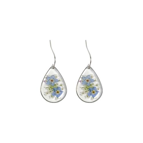 Pressed Dried Flower Jewelry , 304 Stainless Steel, with Dried Flower & Resin, for woman, blue, 5Pairs/Bag, Sold By Bag