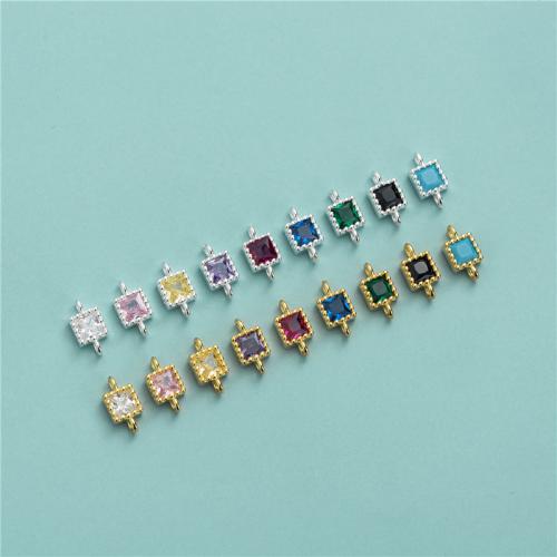 925 Sterling Silver Connectors, Square, DIY & micro pave cubic zirconia, more colors for choice, 8x4.20mm, Hole:Approx 1.1mm, Sold By PC