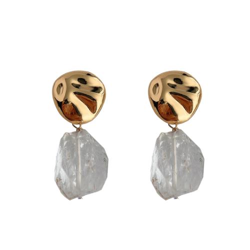 Boucle d'oreille dormeuse en alliage de zinc, avec Pierre naturelle, bijoux de mode & pour femme, blanc, 37x16mm, Vendu par paire