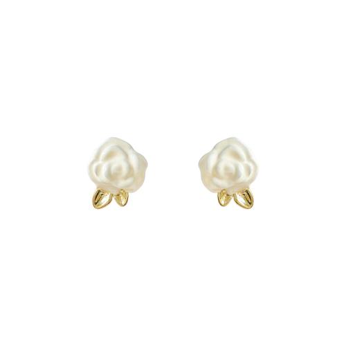 Brass Stud Earring, Flower, fashion jewelry & for woman & enamel, white, 16x12mm, Sold By Pair