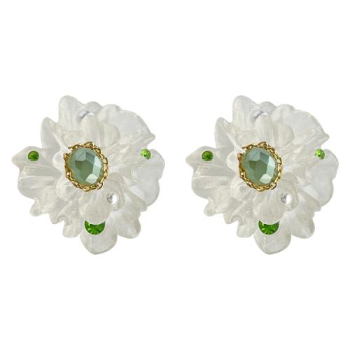 Tibetan Style Stud Earring, with Plastic Pearl, Flower, fashion jewelry & for woman & with rhinestone, 23x25mm, Sold By Pair