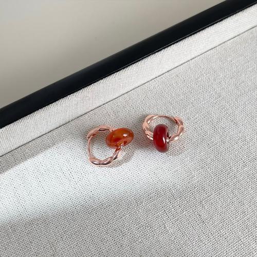Messing Spring hoop oorbellen, met Synthetische Agaat, mode sieraden & voor vrouw, meer kleuren voor de keuze, 18x10mm, Verkocht door pair