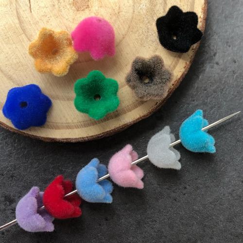 Flocking Fabric Bead Cap, Flower, DIY, more colors for choice, 7x10.50mm, 10PCs/Bag, Sold By Bag