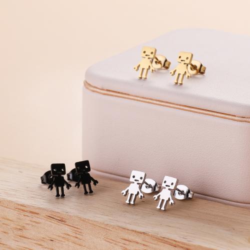 Stainless Steel Stud Earrings, 304 Stainless Steel, Robot, Vacuum Ion Plating, fashion jewelry & for woman, more colors for choice, 7.30x10mm, 12Pairs/Bag, Sold By Bag