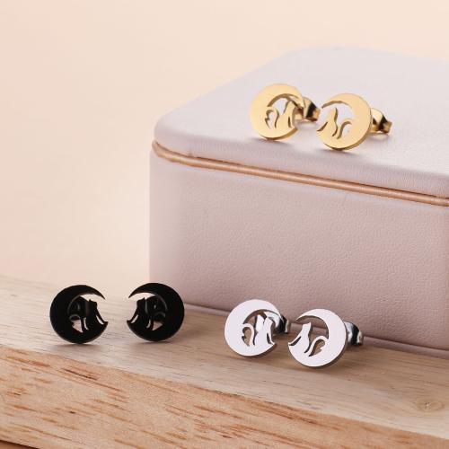 Stainless Steel Stud Earrings, 304 Stainless Steel, Moon, Vacuum Ion Plating, fashion jewelry & for woman, more colors for choice, 10x10mm, 12Pairs/Bag, Sold By Bag
