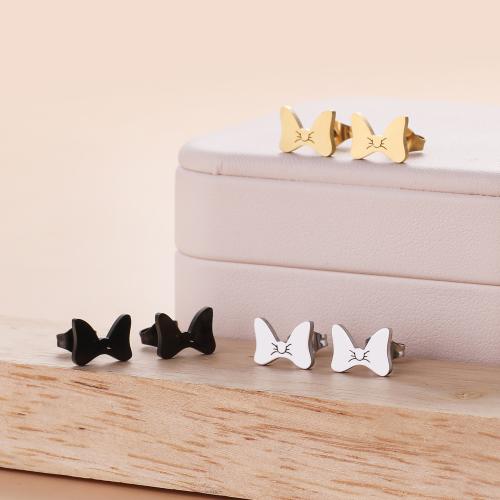 Stainless Steel Stud Earrings 304 Stainless Steel Bowknot Vacuum Ion Plating fashion jewelry & for woman Sold By Bag