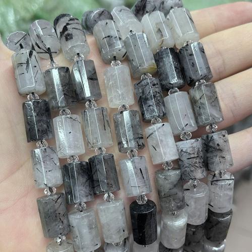 Natural Quartz Jewelry Beads Black Rutilated Quartz Column fashion jewelry & DIY & faceted mixed colors Length about 10-15mm Sold Per Approx 38 cm Strand