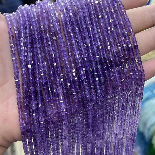 Natural Amethyst Beads, Square, fashion jewelry & DIY & faceted, purple, 3.30mm, Sold Per Approx 38 cm Strand