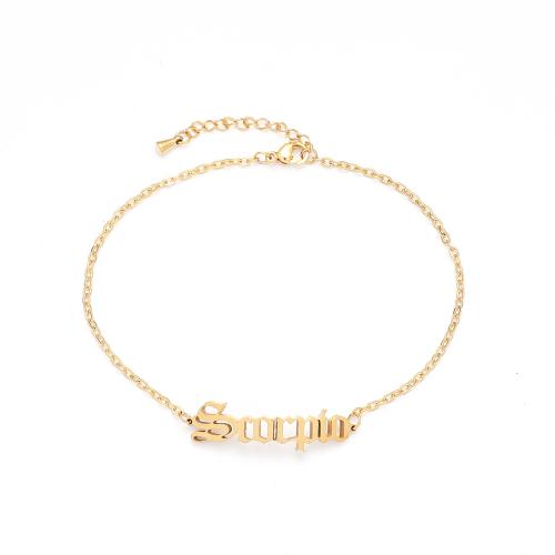 Stainless Steel Jewelry Bracelet 304 Stainless Steel with 5cm extender chain Vacuum Ion Plating fashion jewelry & Zodiac symbols jewelry & Unisex Length Approx 18-20 cm Sold By PC