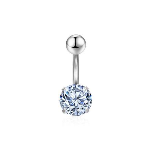 Stainless Steel Belly Ring, 304 Stainless Steel, with Cubic Zirconia, Round, fashion jewelry & for woman, more colors for choice, 8.50x20mm, Sold By PC