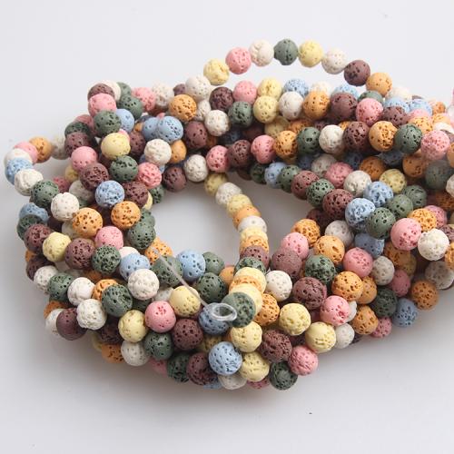 Koraliki naturalna lawa, Koło, biżuteria moda & DIY & różnej wielkości do wyboru, mieszane kolory, sprzedawane na około 38 cm Strand