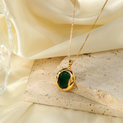 Messing Halskette, mit Smaragd, mit Verlängerungskettchen von 5cm, Modeschmuck & für Frau, Länge:ca. 45 cm, verkauft von PC