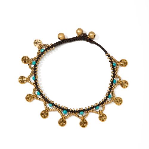 Latão Tornozeleira, cobre, with turquesa, joias de moda & para mulher, Mais cores pare escolha, comprimento Aprox 24 cm, vendido por PC