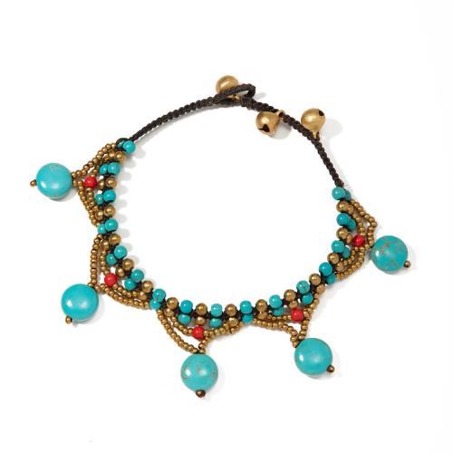 Brass Anklet, with turquoise, fashion jewelry & for woman, Length:Approx 24 cm, Sold By PC