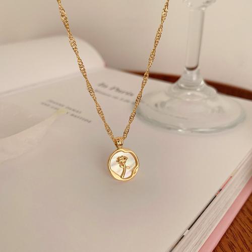 Brass Necklace, with White Shell, fashion jewelry & for woman, Length:Approx 45 cm, Sold By PC