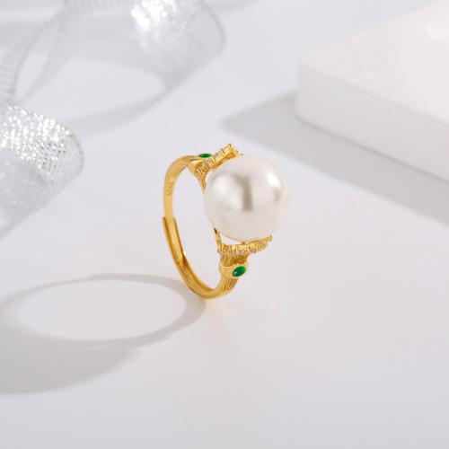 Solidny srebrny pierścień, 925 Srebro, ze Shell Pearl, biżuteria moda & mikro utorować cyrkonia & dla kobiety, dostępnych więcej kolorów, rozmiar:7, sprzedane przez PC