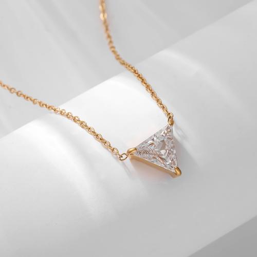 Titanstahl Halskette, mit Verlängerungskettchen von 5cm, Dreieck, Modeschmuck & Micro pave Zirkonia & für Frau, keine, Länge:ca. 45 cm, verkauft von PC