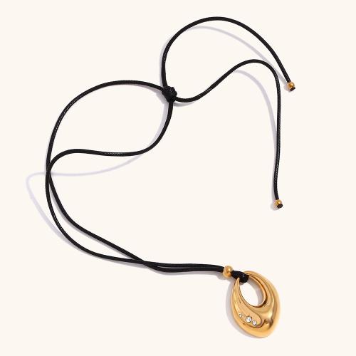 Stainless Steel Jewelry Necklace, 304 Stainless Steel, with Wax Cord, with 5cm extender chain, 18K gold plated, fashion jewelry & for woman & with rhinestone, golden, 23.90x33.50mm, Sold Per Approx 40 cm Strand