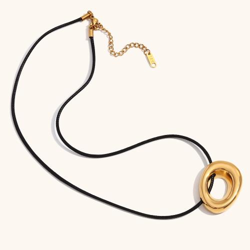 Stainless Steel Jewelry Necklace, 304 Stainless Steel, with Wax Cord, with 5cm extender chain, 18K gold plated, fashion jewelry & for woman, golden, 33.50x23.90mm, Sold Per Approx 40 cm Strand