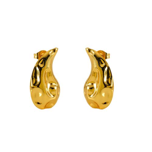 Brincos de garanhão de aço inoxidável, Aço inoxidável 304, 18K banhado a ouro, joias de moda & para mulher, dourado, 24x13mm, vendido por par