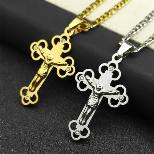 Stainless Steel Jewelry Necklace 304 Stainless Steel Cross fashion jewelry & Unisex & with rhinestone Length Approx 50 cm Sold By PC