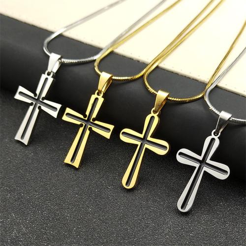 Stainless Steel Jewelry Necklace 304 Stainless Steel Cross Unisex & enamel Length Approx 55 cm Sold By PC