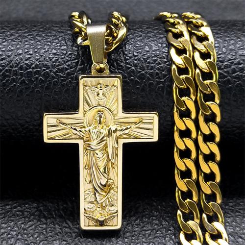 Stainless Steel Jewelry Necklace, 304 Stainless Steel, Cross, fashion jewelry & Unisex, more colors for choice, 35x25mm, Length:Approx 60 cm, Sold By PC