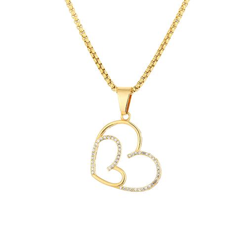 Stainless Steel Heart Pendants 316 Stainless Steel with rhinestone golden Sold By PC