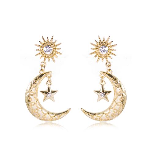 Tibetan Style Drop Earrings, Moon and Star, fashion jewelry & for woman & with rhinestone, more colors for choice, 50x30mm, Sold By Pair