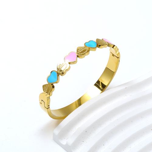 Stainless Steel Bangle 304 Stainless Steel Heart Vacuum Ion Plating fashion jewelry & for woman & enamel 8mm Inner Approx 56mm Sold By PC