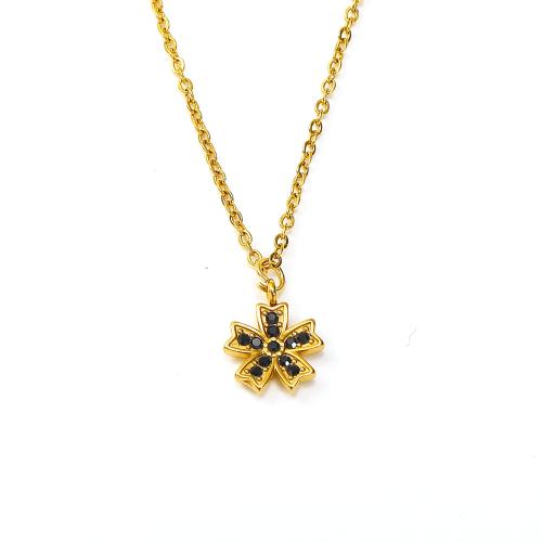 Edelstahl Schmuck Halskette, 304 Edelstahl, Blume, Modeschmuck & Micro pave Zirkonia & für Frau, keine, 9x13mm, Länge:ca. 45 cm, verkauft von PC