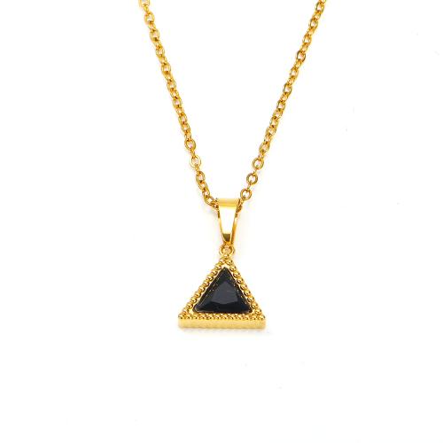 Stainless Steel Jewelry Necklace, 304 Stainless Steel, with Cubic Zirconia, Triangle, Vacuum Ion Plating, fashion jewelry & for woman, more colors for choice, 11x17mm, Length:Approx 45 cm, Sold By PC
