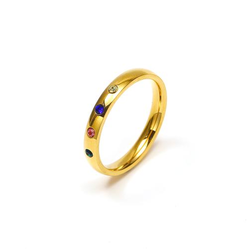 Cubic Zirconia nerezové prst prsten, 304 Stainless Steel, módní šperky & různé velikosti pro výběr & micro vydláždit kubické zirkony & pro ženy, zlatý, Prodáno By PC