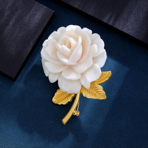 Glass Pearl Brooch Brass with Glass Rose gold color plated for woman white nickel lead & cadmium free Sold By PC