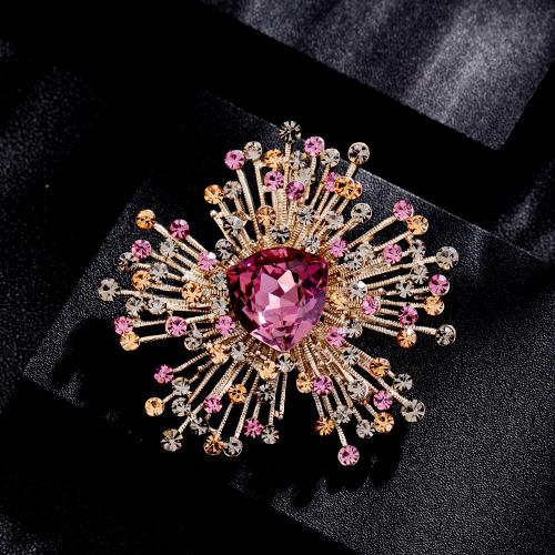 Cubic Zirconia Brooch Zinc Alloy with Cubic Zirconia Flower gold color plated for woman purple nickel lead & cadmium free Sold By PC