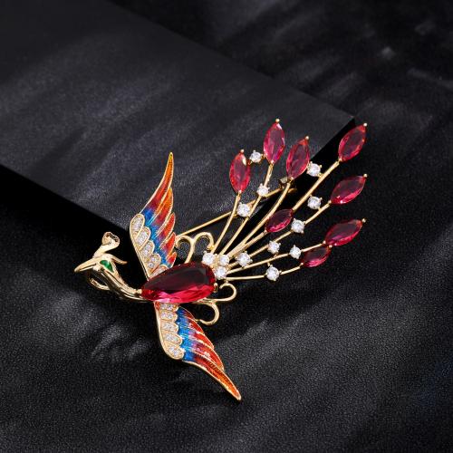 Cubic Zirconia Brooch Brass Phoenix gold color plated micro pave cubic zirconia & for woman mixed colors nickel lead & cadmium free Sold By PC