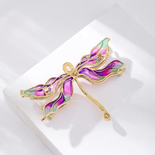Cubic Zirconia Brooch, Brass, with Glass, Dragonfly, gold color plated, micro pave cubic zirconia & for woman, mixed colors, nickel, lead & cadmium free, 69x53mm, Sold By PC