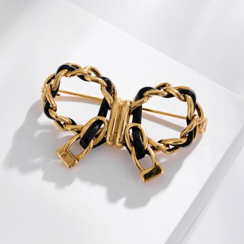 Fashion Brooch Jewelry, Brass, Bowknot, gold color plated, for woman, black, nickel, lead & cadmium free, 45x30mm, Sold By PC