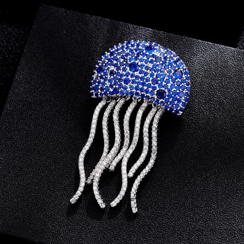 Cubic Zirconia Brooch, Tibetan Style, with Cubic Zirconia, silver color plated, for woman, blue, nickel, lead & cadmium free, 25x43mm, Sold By PC