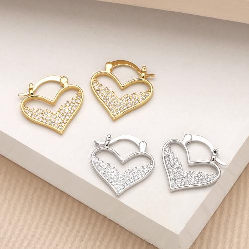 Cubic Zirconia Micro Pave Brass Earring, Heart, plated, fashion jewelry & micro pave cubic zirconia, more colors for choice, nickel, lead & cadmium free, 21x21mm, Sold By Pair