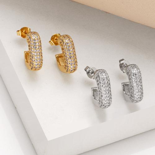 Cubic Zirconia Micro Pave Brass Earring plated fashion jewelry & micro pave cubic zirconia nickel lead & cadmium free Sold By Pair