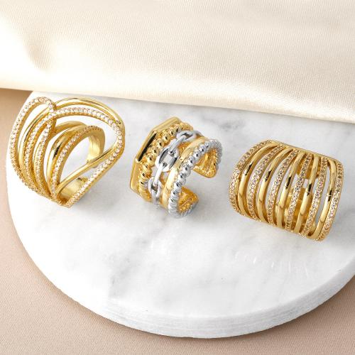 Cubique anneau en laiton Circonia Micro Pave, Placage de couleur d'or, bijoux de mode & modèles différents pour le choix & pavé de micro zircon, doré, protéger l'environnement, sans nickel, plomb et cadmium, Vendu par PC