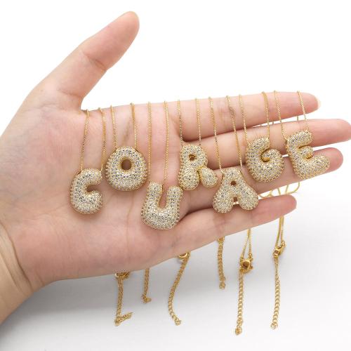 Cubic Zircon Micro bane messing halskæde, Alfabet bogstav, forgyldt, mode smykker & forskellige design til valg & Micro Pave cubic zirconia, guld, nikkel, bly & cadmium fri, Solgt af PC