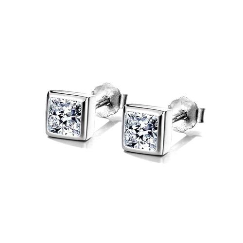 Cubic Zirconia Micro Pave Brass Earring, plated, micro pave cubic zirconia & for woman, platinum color, 6x6mm, Sold By Pair
