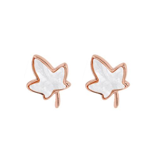 Brass Stud Earring, with Shell, Maple Leaf, plated, for woman, more colors for choice, 10x8mm, Sold By Pair
