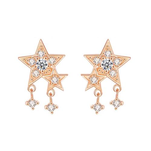 Cubic Zirconia Micro Pave Brass Earring, Star, plated, micro pave cubic zirconia & for woman, more colors for choice, 13x8mm, Sold By Pair
