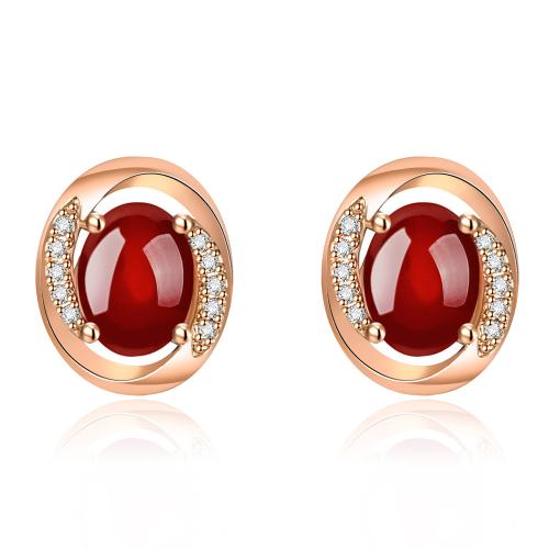 Cubic Zirconia Micro Pave Brass Earring with Red Jasper plated micro pave cubic zirconia & for woman Sold By Pair