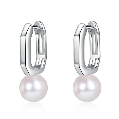 Messing Leverback Ohrring, mit Kunststoff Perlen, plattiert, für Frau, Platin Farbe, 22x13mm, verkauft von Paar