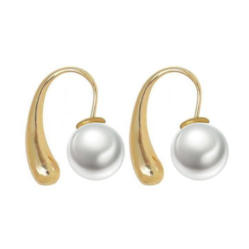 Brass Earring Hook, with Plastic Pearl, plated, for woman, more colors for choice, 16x17mm, Sold By Pair